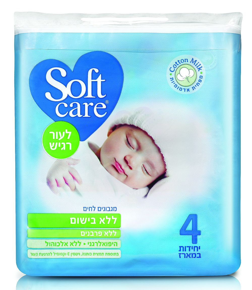 רביעיית מגבונים לחים ללא בישום Soft care